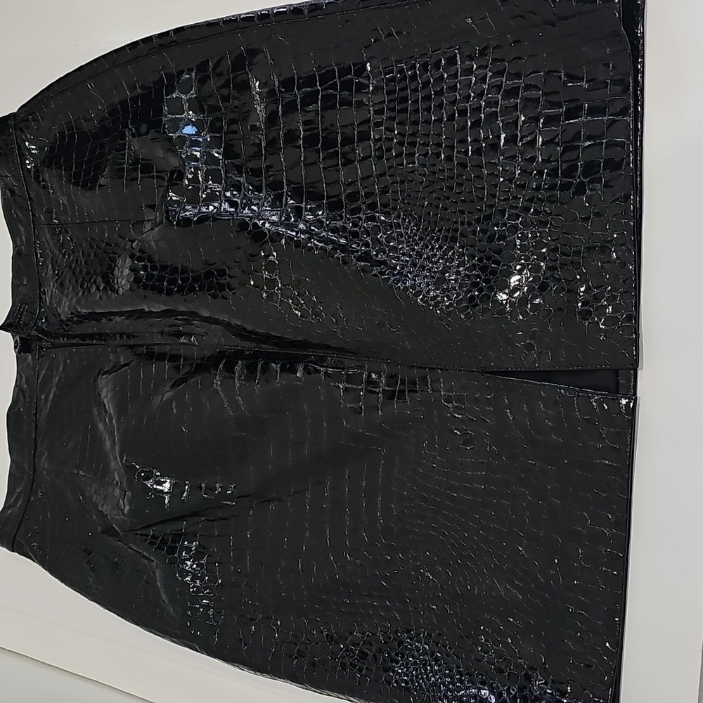Genny black leather crocodile texture fully lined Size M Vintage - Picture 8 of 11